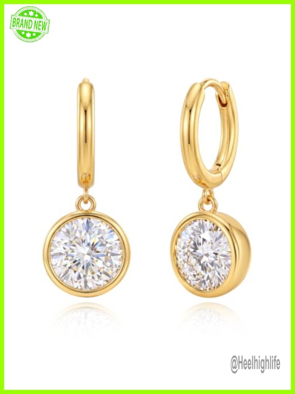 Gold Bezel CZ Huggie Hoop Dangle Earrings for Women Trendy Everyday Jewelry